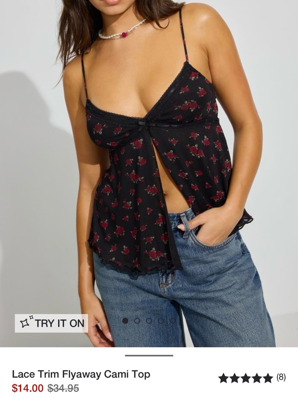 Garage Black Cami Top with Red Rose Print